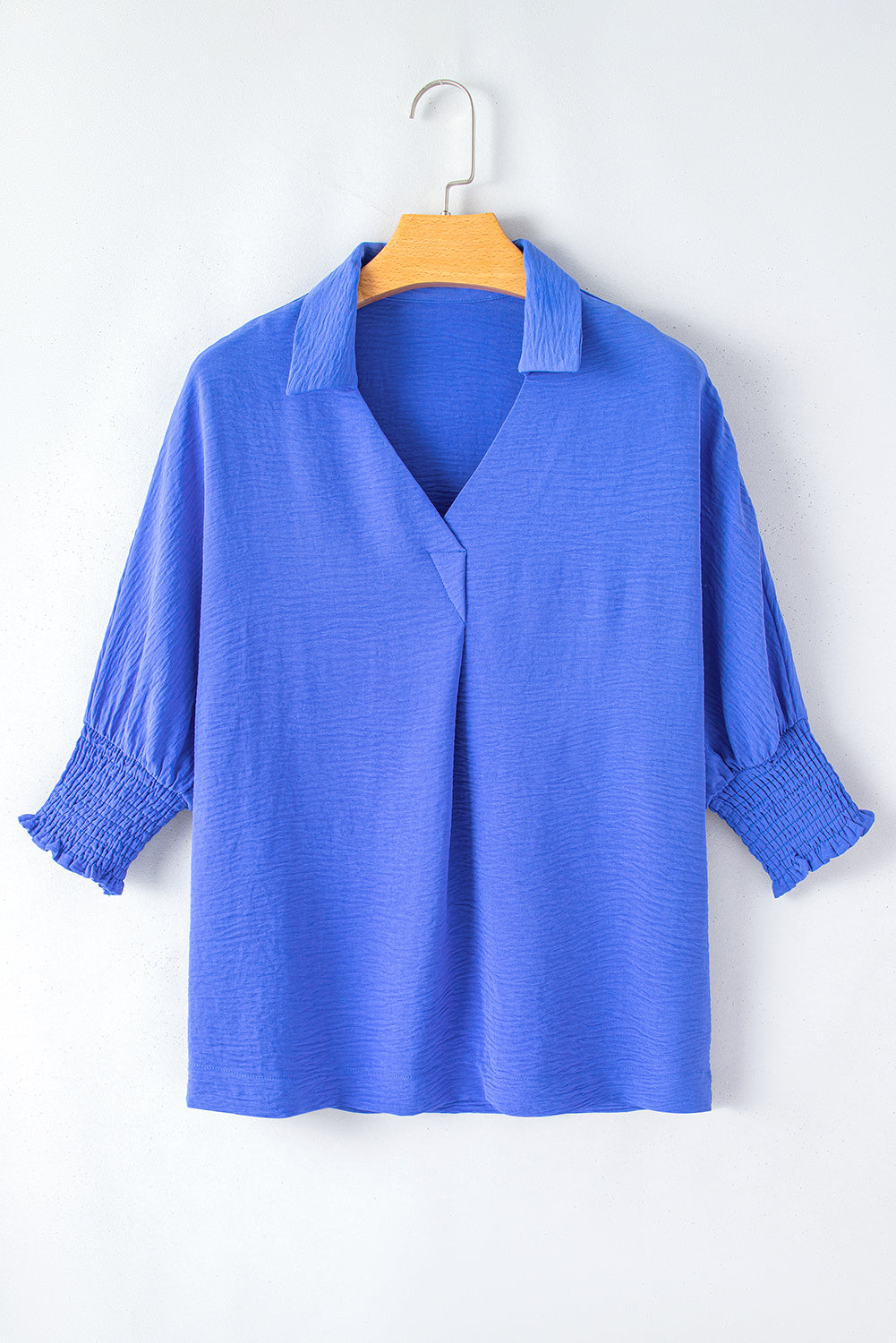 Boxy Collared Smocked Sleeve Cuffs Blouse | Dark Blue