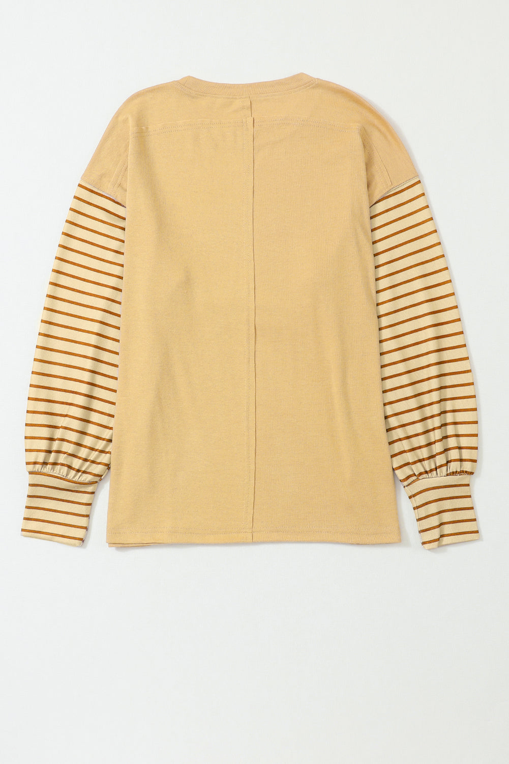 Light French Beige Colourblock Striped Bishop Sleeve Top | Flaxen