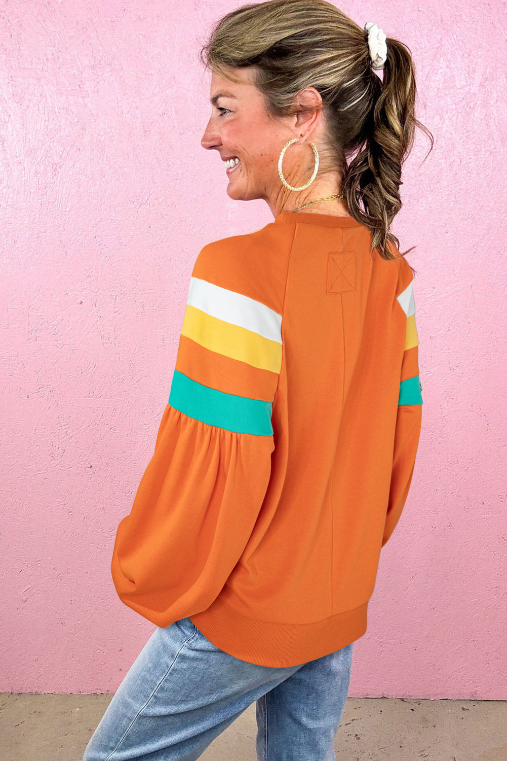 Colour Block Sleeve Exposed Seam Raglan Sweatshirt | Flamingo