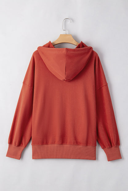 Drop Shoulder Pocketed Baggy Drawstring Hoodie | Red Clay