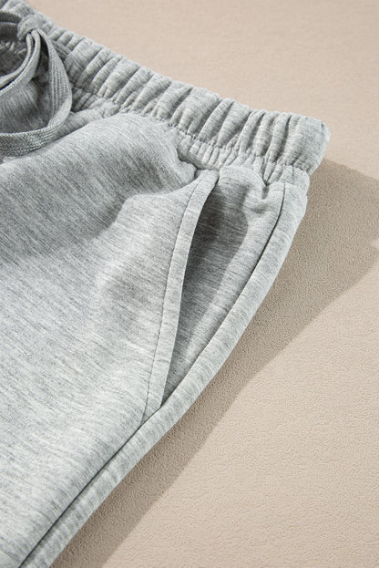 Stand Neck Zipped Sweatshirt And Shorts Set | Light Grey