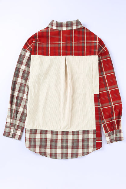 Plaid Corduroy Patchwork Shacket | Red