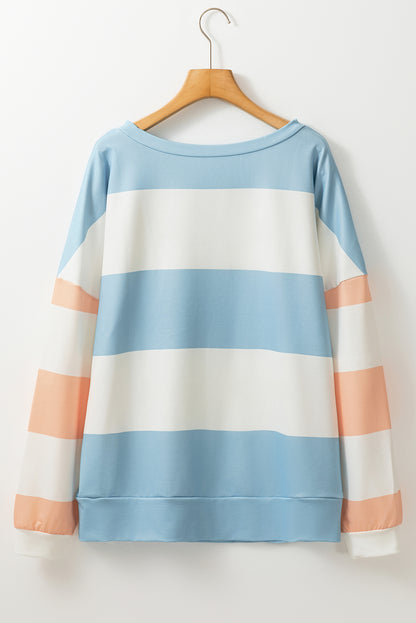 Colourblock Striped Drop Shoulder Long Sleeve Top | Light Blue