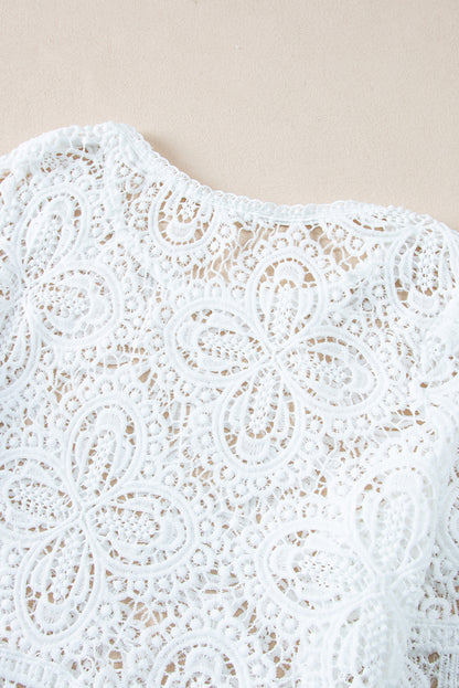 Bohemian Macrame Lace Crochet Half Sleeve Blouse | Oatmeal