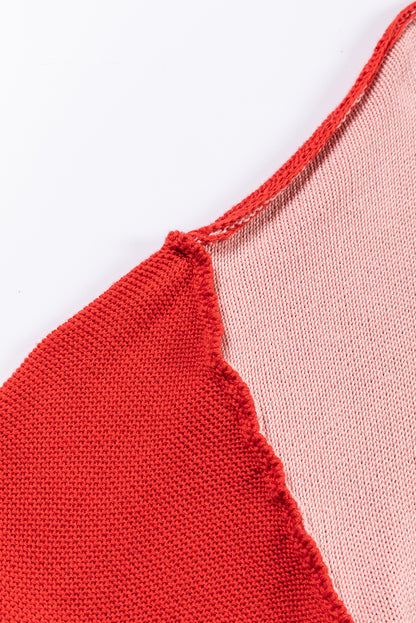 Colourblock Bishop Sleeve Ribbed Trim Sweater | Pink