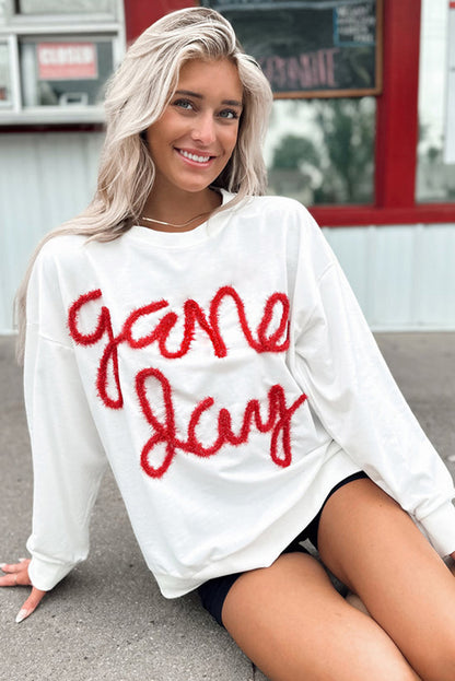 Tinsel Game Day Drop Shoulder Graphic Sweatshirt | White