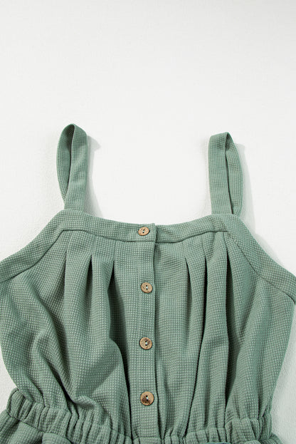 Knotted Straps Button Textured Drawstring Jumpsuit | Moss Green