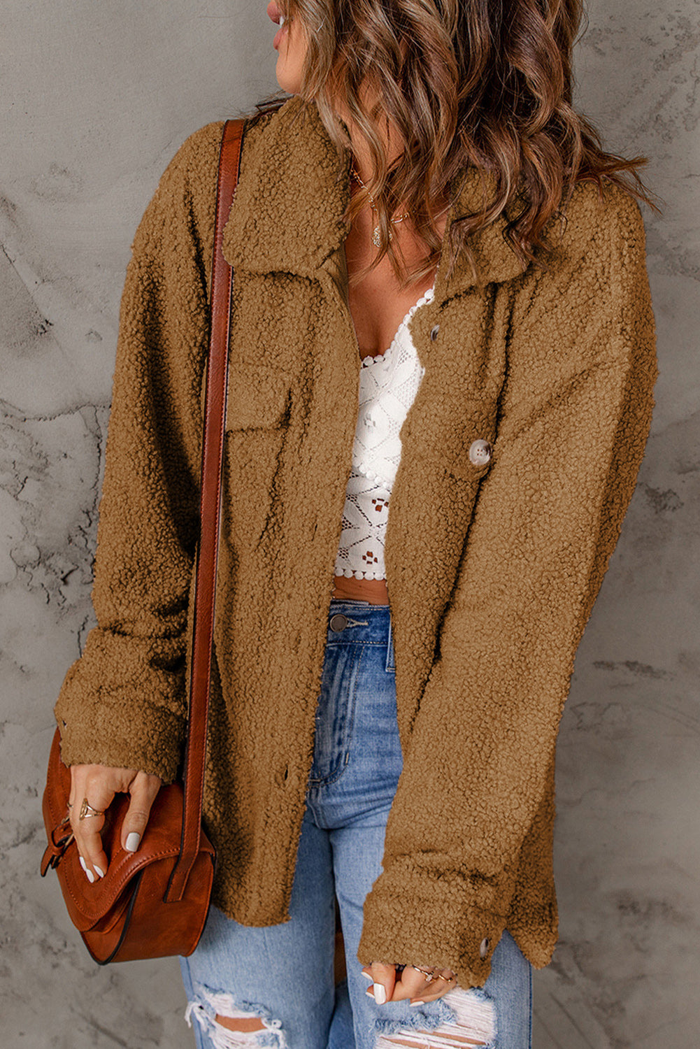 Flap Pockets Button Front Jacket | Brown