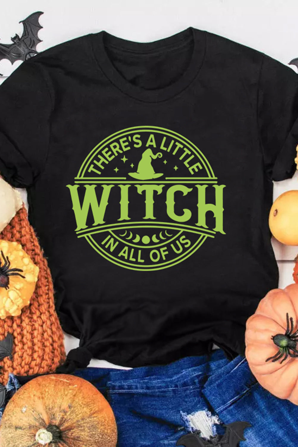 Black WITCH Crew Neck Halloween Graphic T Shirt