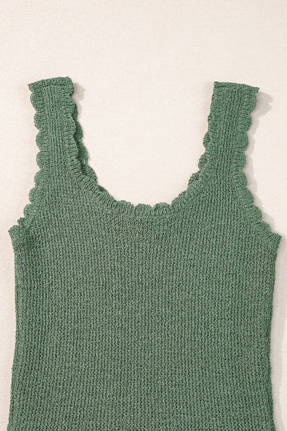 U Neck Scallop Trim Sweater Vest | Mist Green