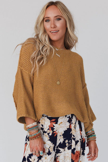 Slouchy Textured Knit Loose Sweater | Brown