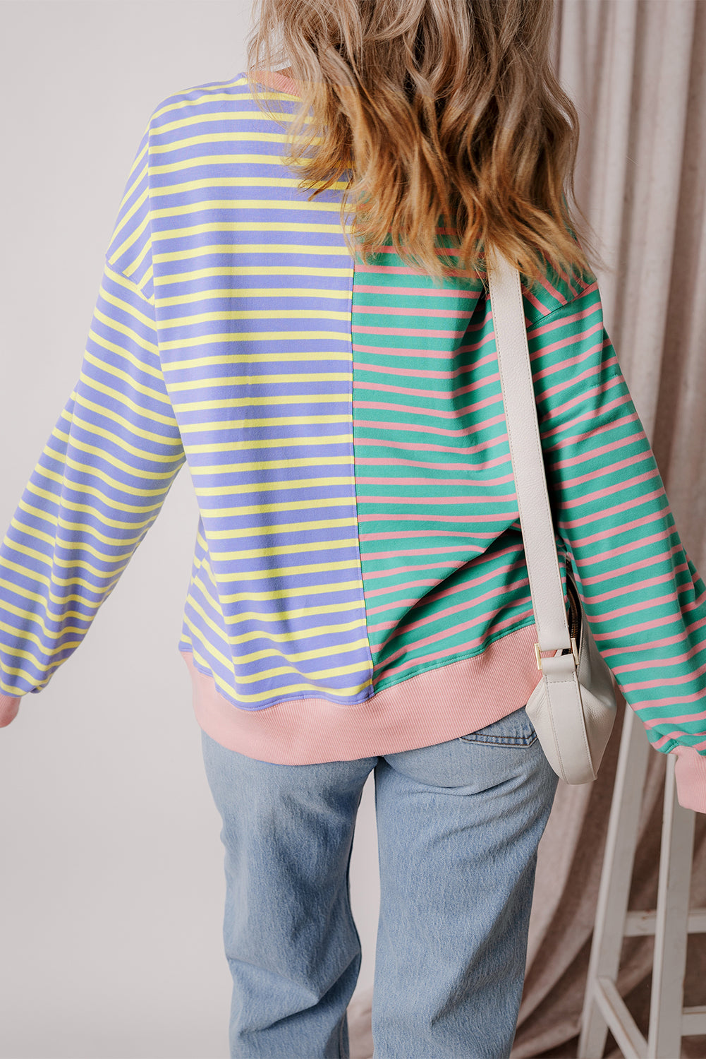 Colourblock Drop Shoulder Oversize Sweatshirt | Sky Blue Stripe