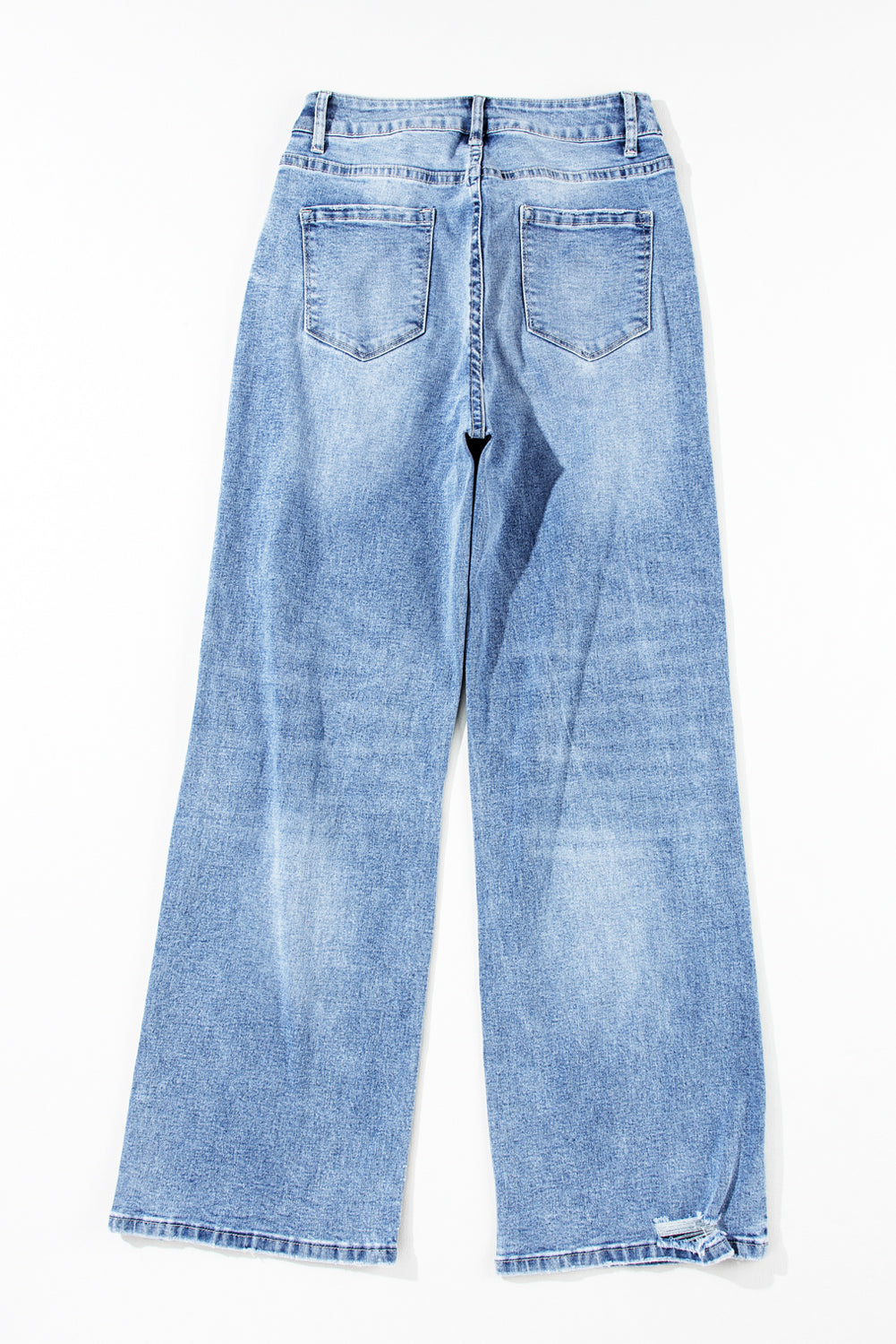 High Rise Distressed Straight Leg Jeans | Light Blue