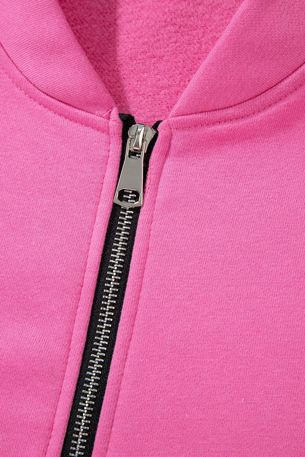 Solid Seamed Zipper Jacket And Drawstring Waist Pants Set | Bright Pink