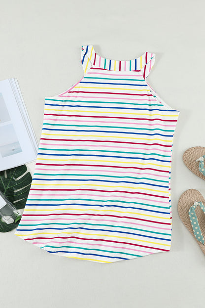 Colourful Striped Halter Tank Top | White