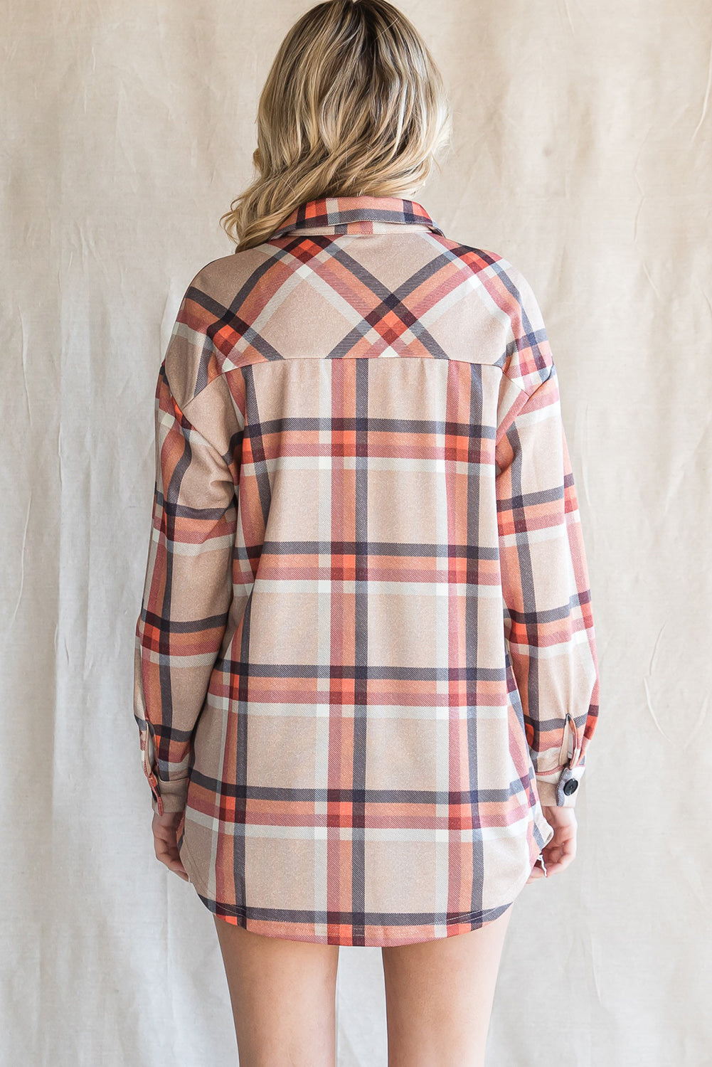 Chest Pockets Buttoned Oversized Plaid Shacket | Khaki