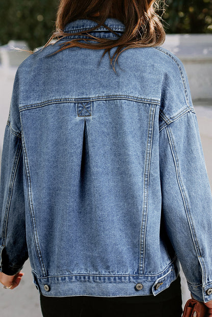 Washed Oversize Pocketed Denim Jacket | Light Blue