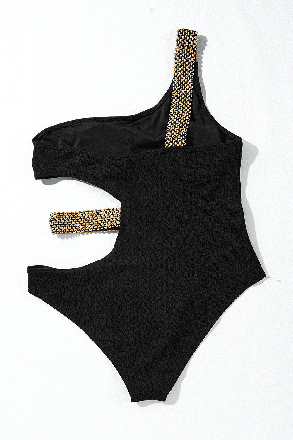 Textured Stitch One Shoulder Cutout One Piece Swimsuit | Black