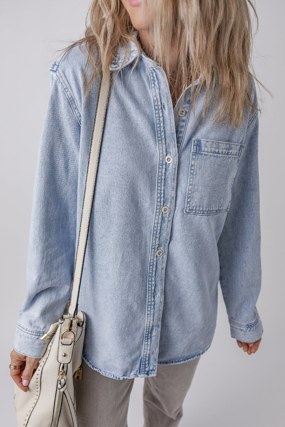 Long Sleeve Buttoned Chest Pocket Denim Shacket | Beau Blue