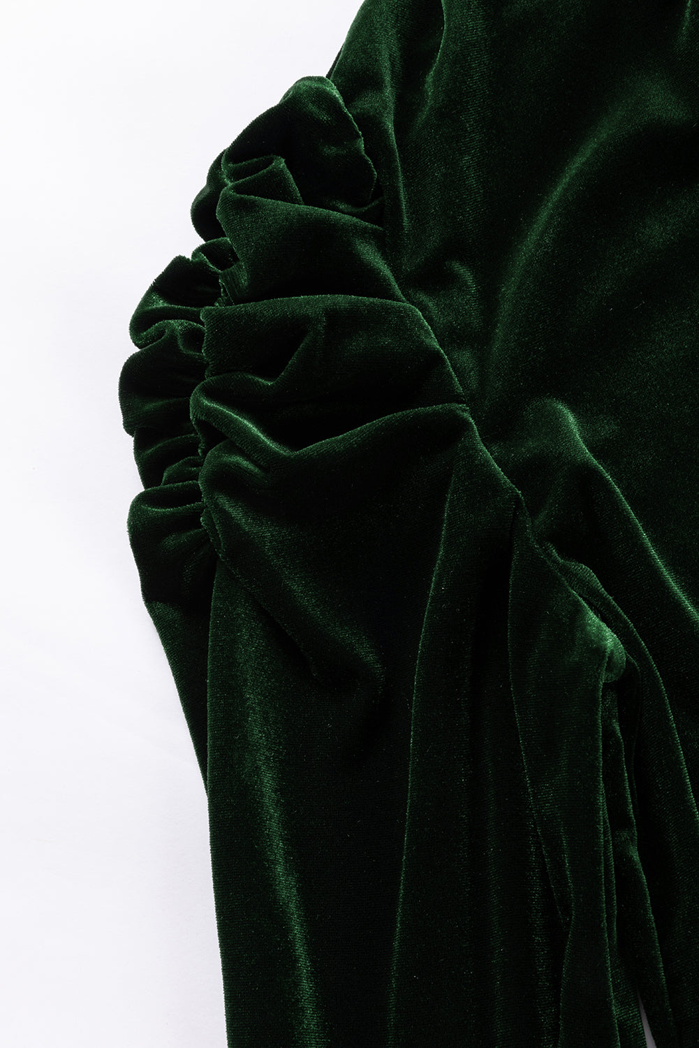 Mock Neck Puff Sleeve Velvet Blouse | Blackish Green