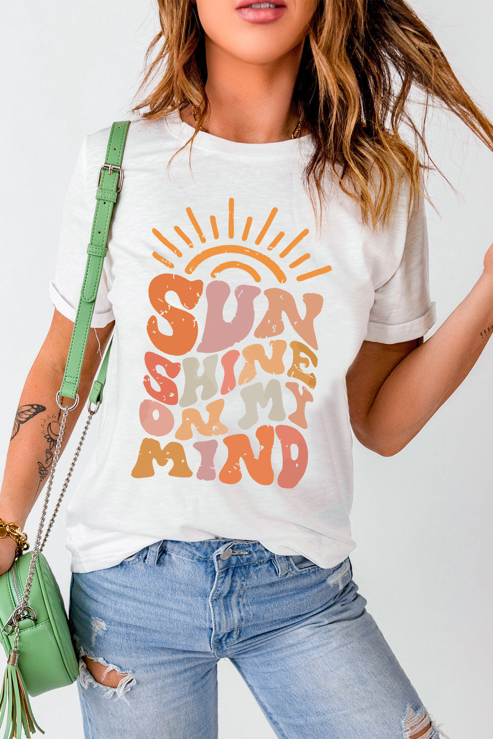 Sun Shine On My Mind Crew Neck Graphic Tee | White