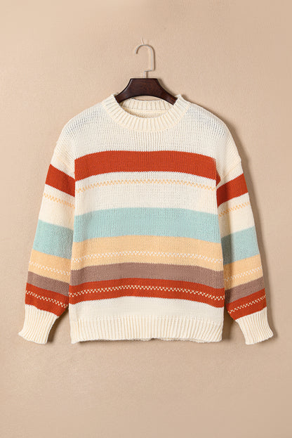 Crew Neck Drop-Shoulder d Colour Block Sweater | Stripe