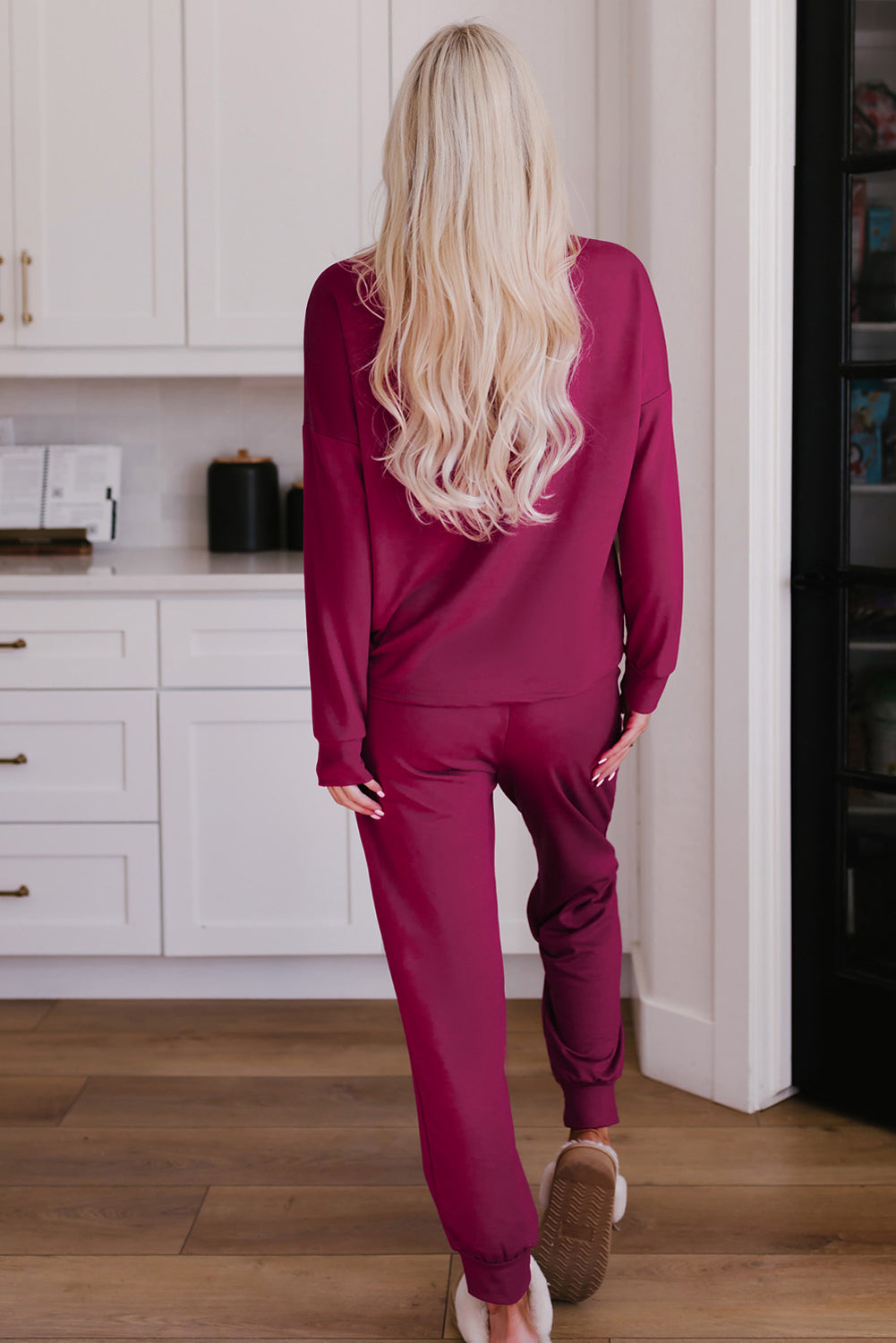 Long Sleeve Pullover And Jogger Pants Lounge Set | Red