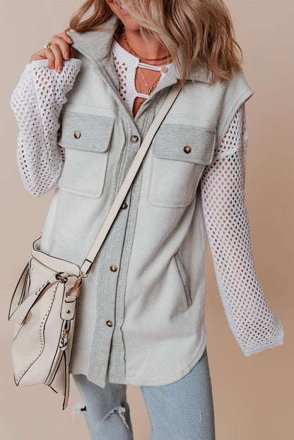 Flap Pockets Contrast Buttons Front Jacket Vest | Light Grey