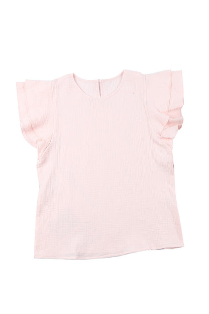 Textured Tiered Ruffled Short Sleeve Blouse | Pink