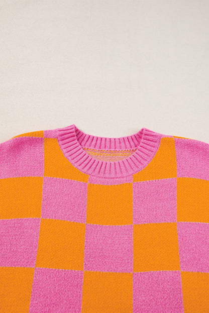 Colourblock Plaid Pattern Ribbed Trim Sweater Tank Top | Strawberry Pink