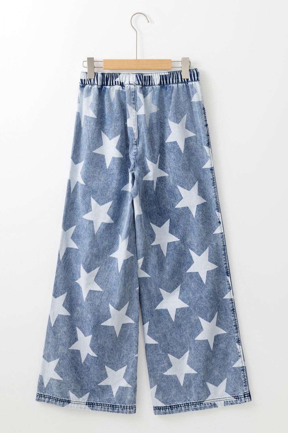 Star Print Light Wash Drawstring High Waist Wide Leg Jeans | Light Blue