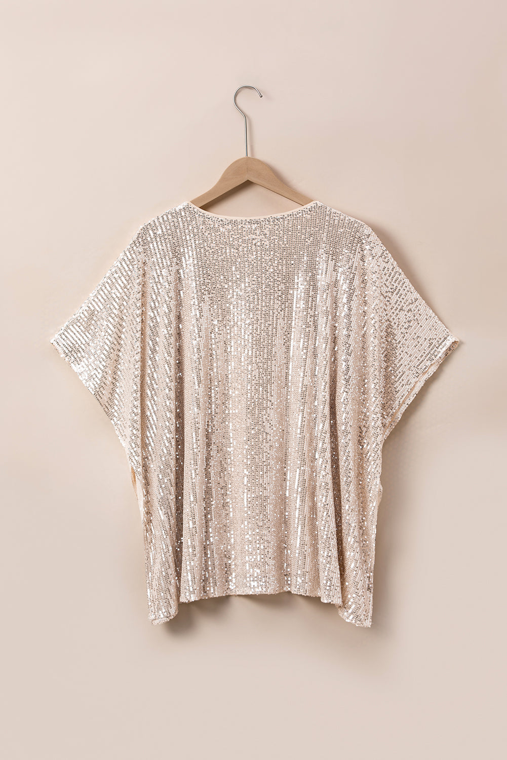 Plus Size Sequined V Neck Boxy Top | Apricot