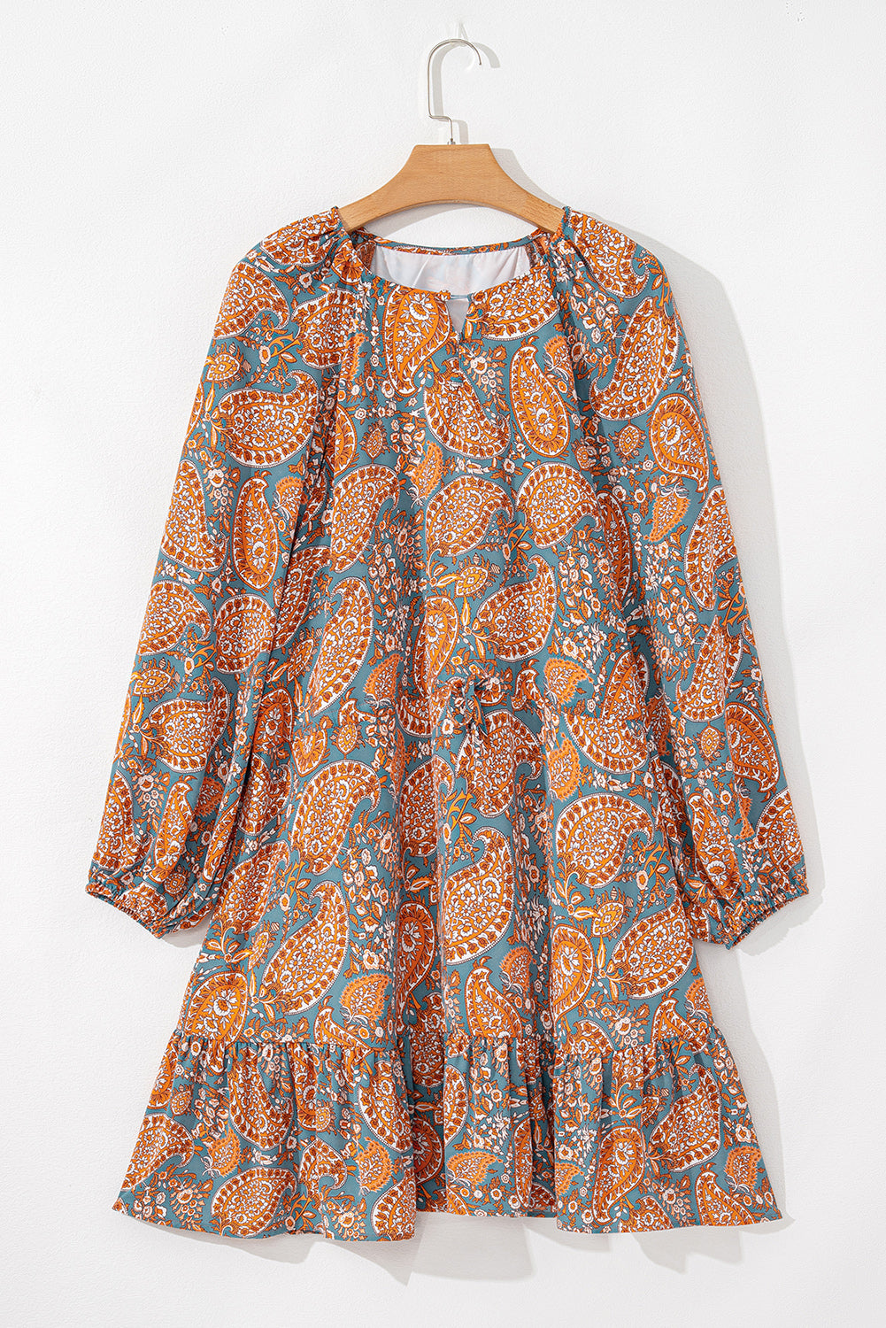 Paisley Print Loose Fit Drawstring High Waist Mini Dress | Orange