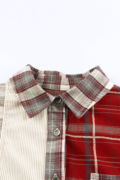 Plaid Corduroy Patchwork Shacket | Red