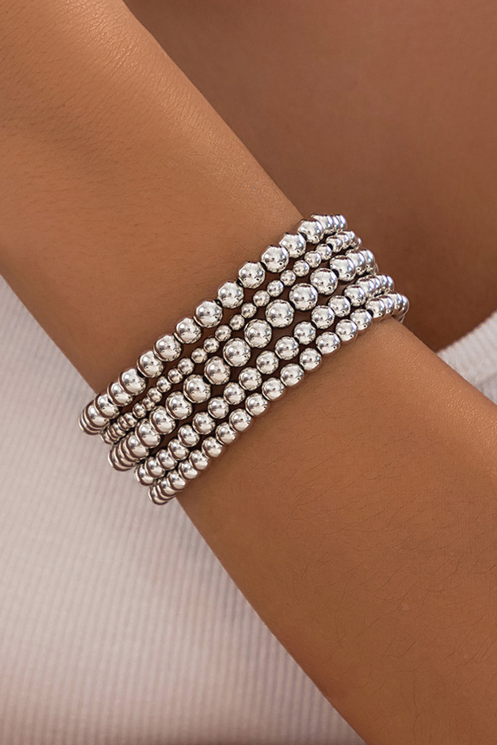 5Pcs/Set Beaded Bracelet Set | Silvery