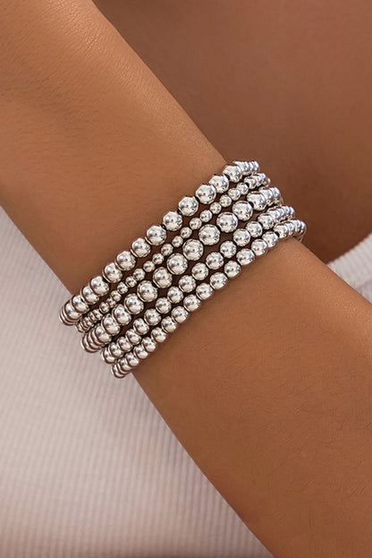 5Pcs/Set Beaded Bracelet Set | Silvery