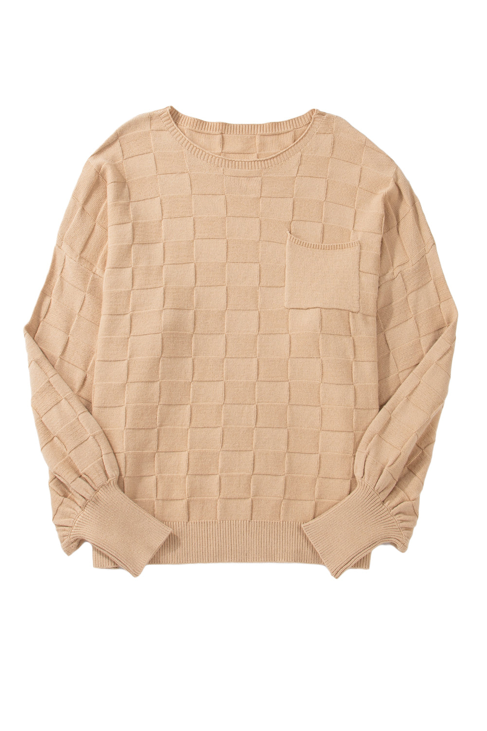 Solid Checkered Textured Knit Plus Size Sweater | Light French Beige