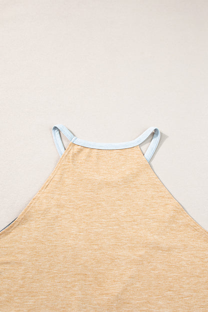 Geometric Colour Block Sleeveless Top | Light French Beige