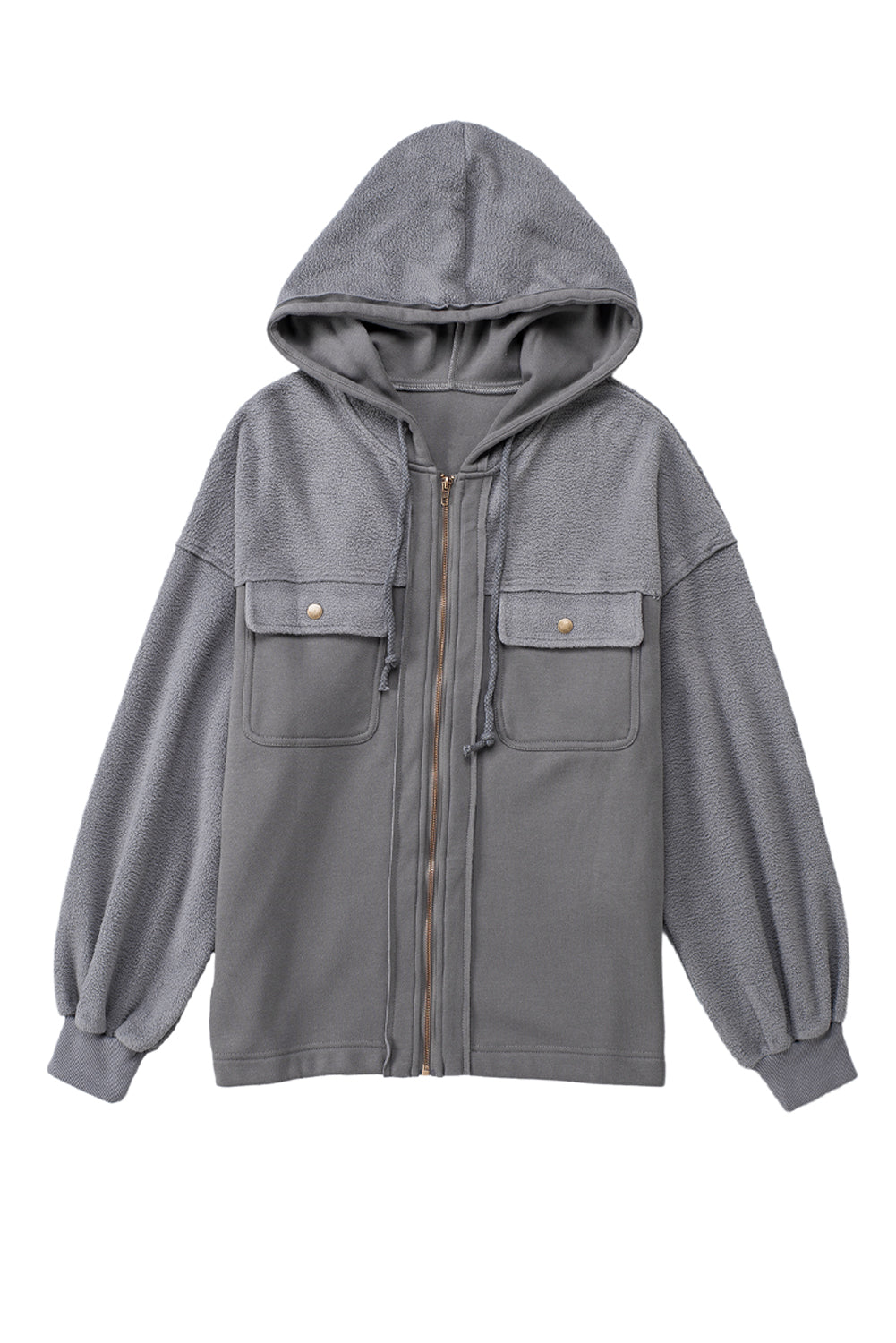 Flap Pocket Drawstring Hood Zip Up Jacket | Gray