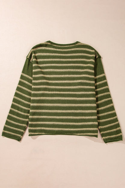 Drop Shoulder Casual Sweater | Green Stripe