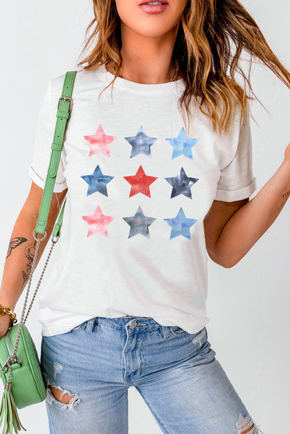 Flag Day Stars Print Crew Neck T Shirt | White