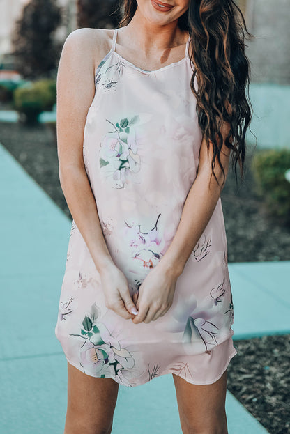 Summer Floral Print Pink Sleeveless Dress