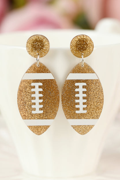 Glittering Rugby Football Pendant Game Day Earrings | Brown