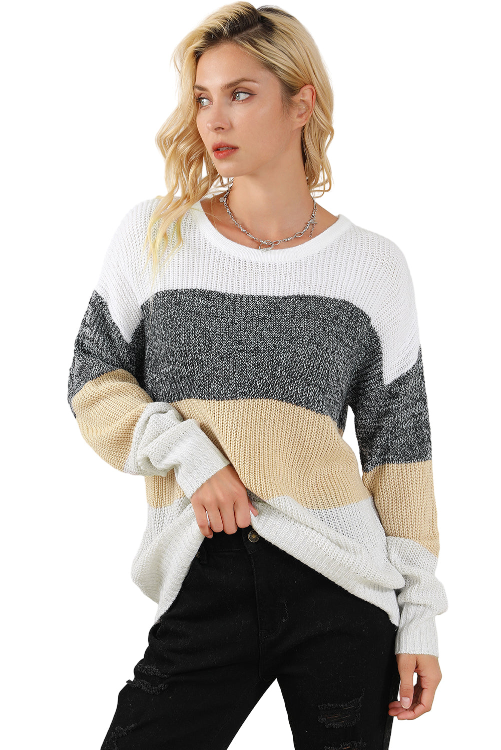 Colour Block Drop Shoulder Knit Sweater | Multicolour