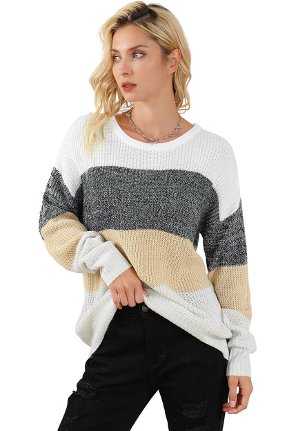 Colour Block Drop Shoulder Knit Sweater | Multicolour