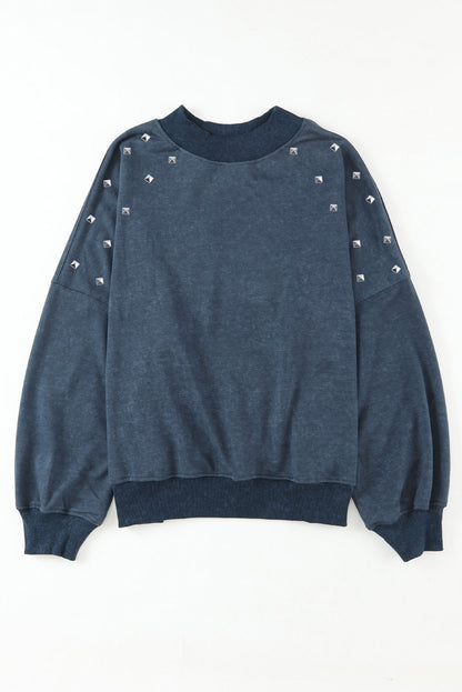 Beads Stud Drop Shoulder Loose Sweatshirt | Sky Blue