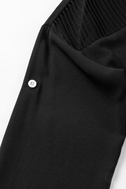 Roll Up Sleeve Stitching Detail Blouse | Black