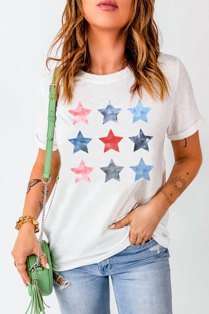 Flag Day Stars Print Crew Neck T Shirt | White