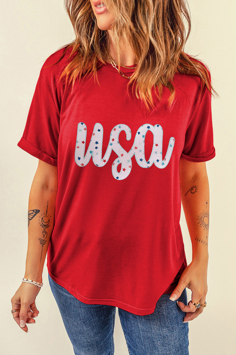 Starry Usa Graphic Crewneck T Shirt | Red