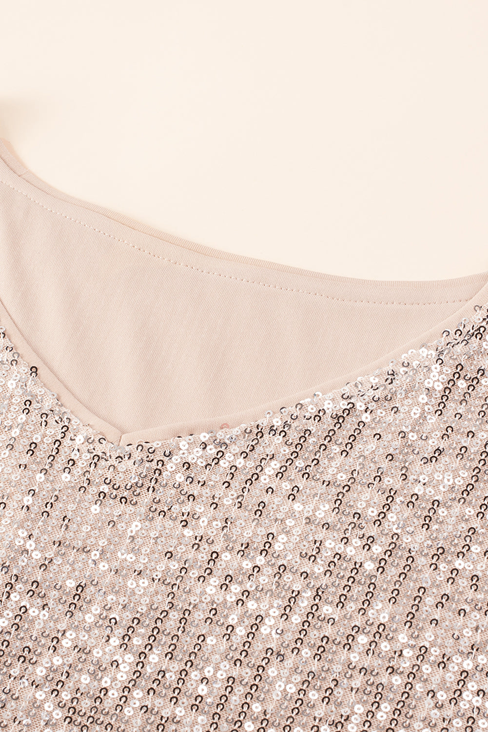 Plus Size Sequined V Neck Boxy Top | Apricot